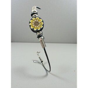 Sunflower Charm Bracelet – Black Cord, Silver Accents, Handmade Boho Style, 9" A